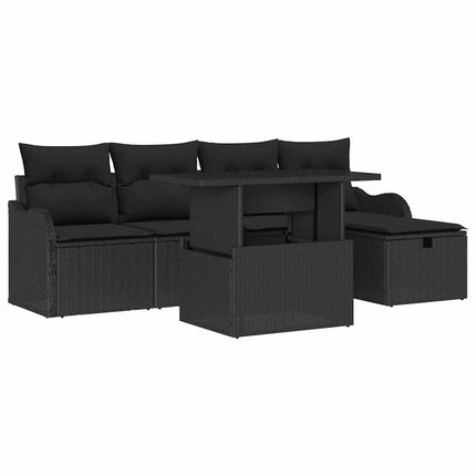 Havesofa Sæt 6 stk. Sort polyrattan