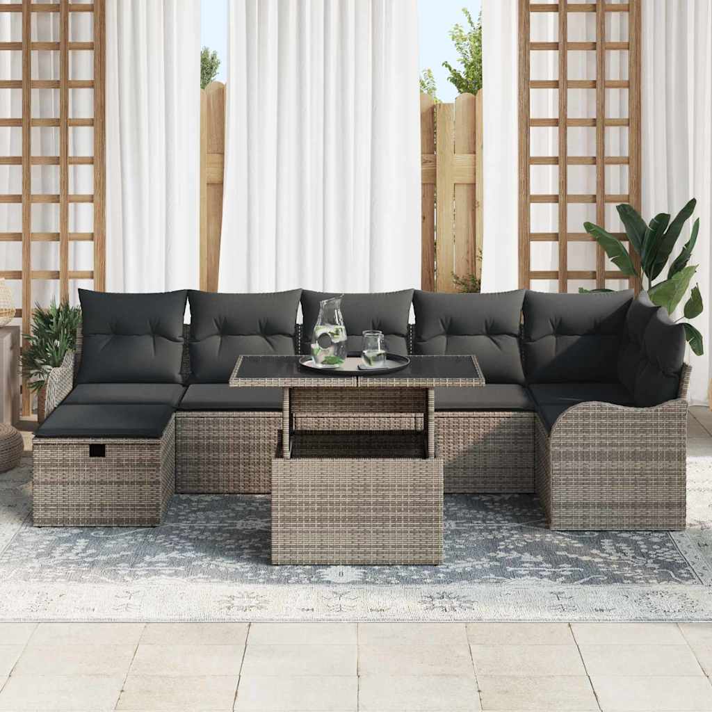 Havesofa Sæt med pude med opbevaring 8 pcs Grå Poly rattan