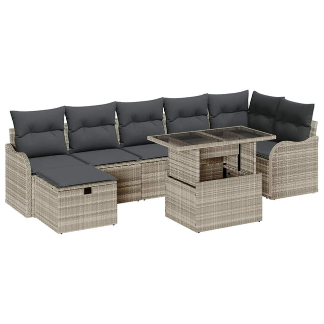 Havesofa Sæt 8 stk. Lysegrå polyrattan