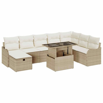Havesofa Sæt 9 stk. Beige polyrattan