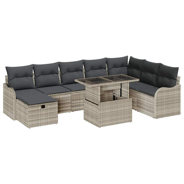 Havesofa Sæt 9 stk. Lysegrå polyrattan