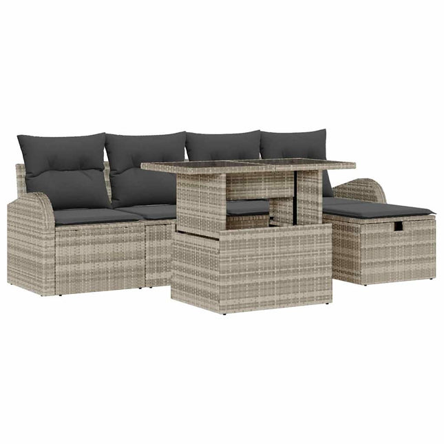 Havesofa Sæt 6 stk. Lysegrå polyrattan