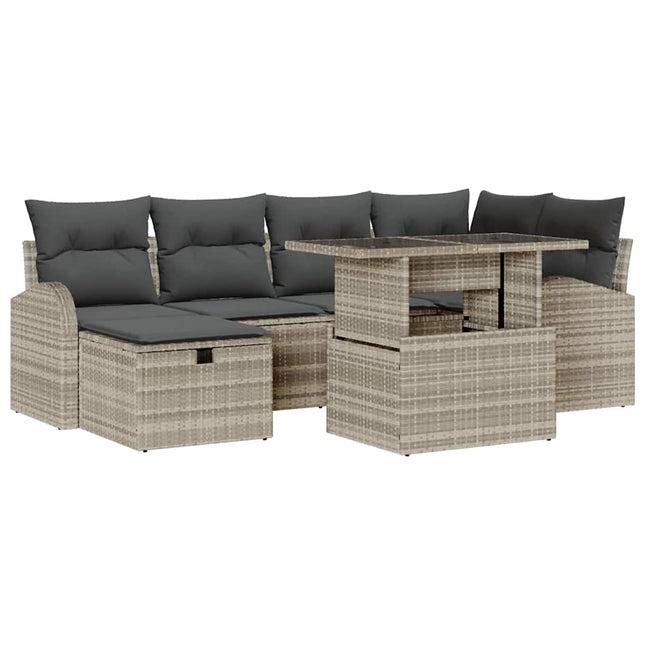 Havesofa Sæt 7 stk. Lysegrå polyrattan