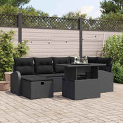 Havesofa Sæt med pude med opbevaring 7 pcs Sort Poly rattan