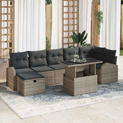 Havesofa Sæt med pude med opbevaring 8 pcs Grå Poly rattan