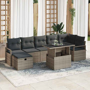 Havesofa Sæt med pude med opbevaring 8 pcs Grå Poly rattan