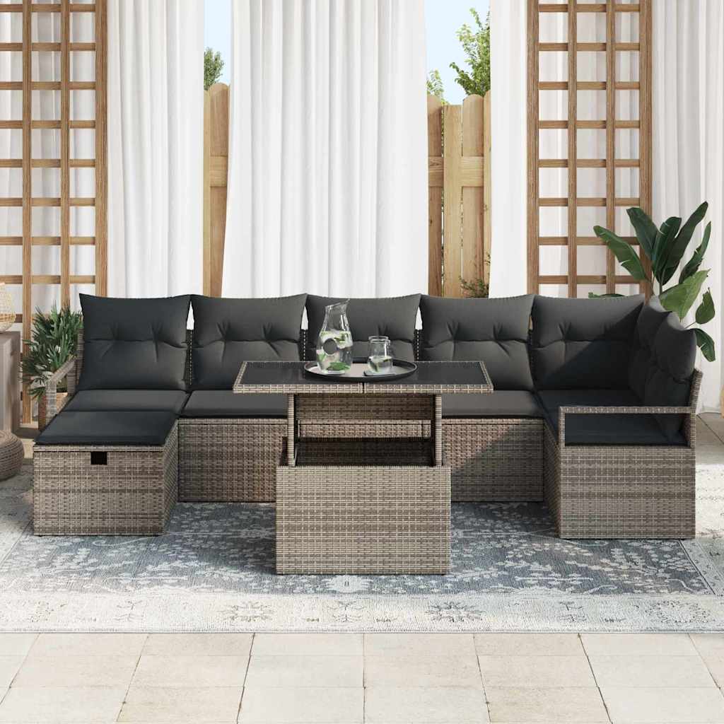 Havesofa Sæt med pude med opbevaring 8 pcs Grå Poly rattan