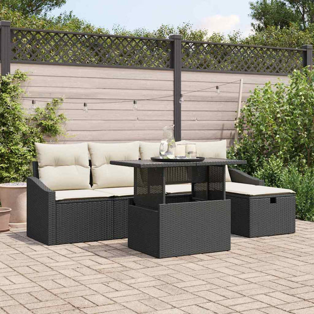 Havesofa Sæt 6 stk. Sort polyrattan