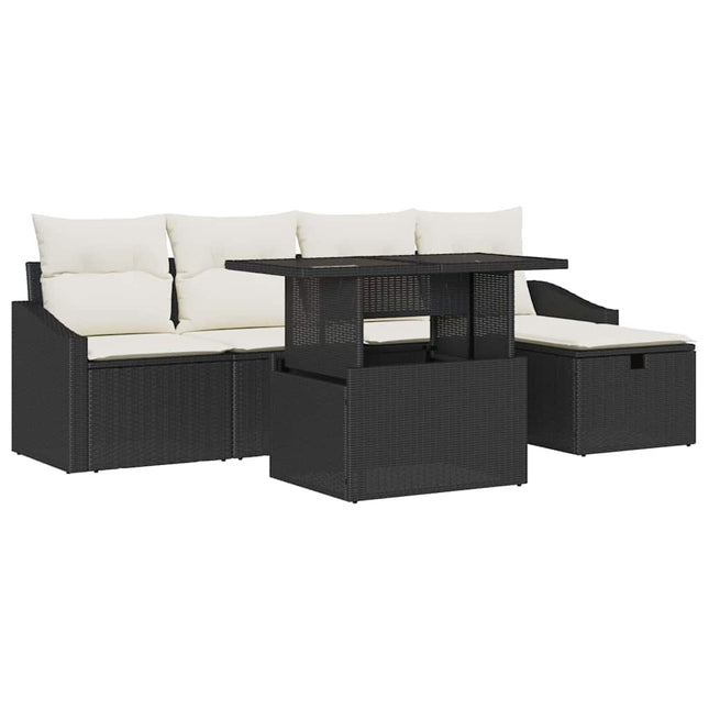 Havesofa Sæt 6 stk. Sort polyrattan