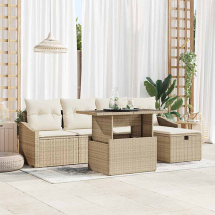 Havesofa Sæt 6 stk. Beige polyrattan