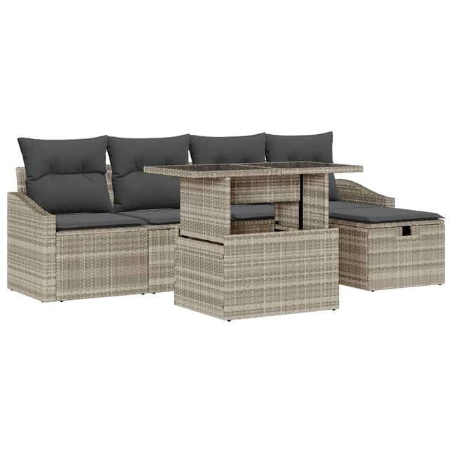 Havesofa Sæt 6 stk. Lysegrå polyrattan