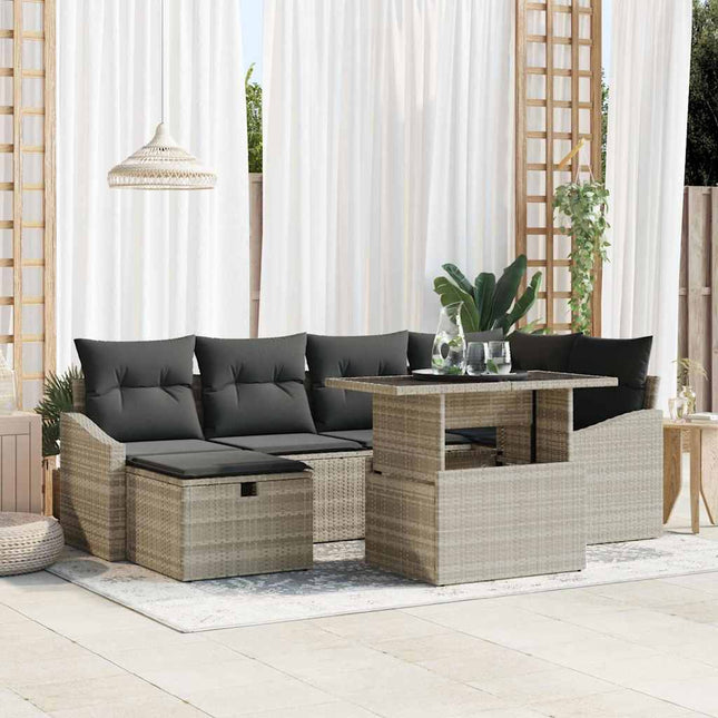 Havesofa Sæt 7 stk. Lysegrå polyrattan