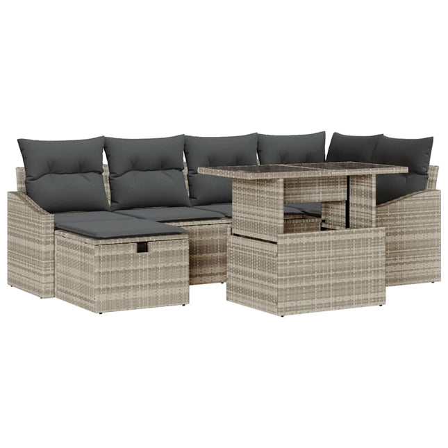 Havesofa Sæt 7 stk. Lysegrå polyrattan