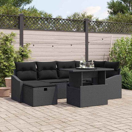 Havesofa Sæt med pude 7 pcs Sort polyrattan