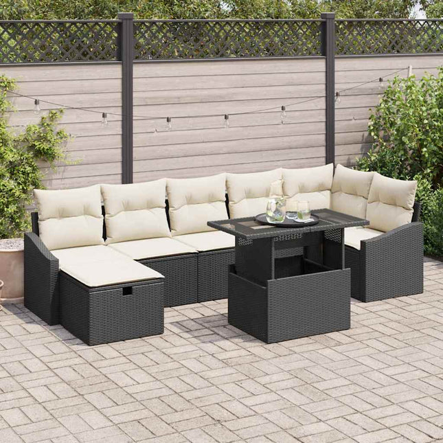 Havesofa Sæt 8 stk. Sort polyrattan
