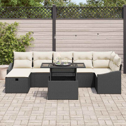 Havesofa Sæt 8 pcs Sort polyrattan