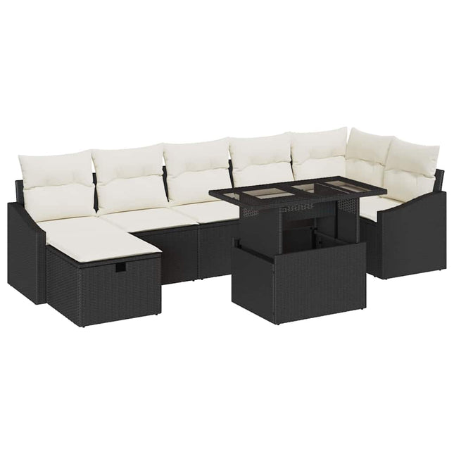 Havesofa Sæt 8 stk. Sort polyrattan
