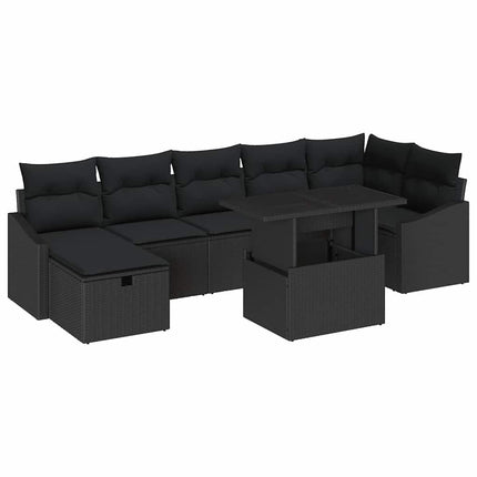 Havesofa Sæt 8 pcs Sort polyrattan