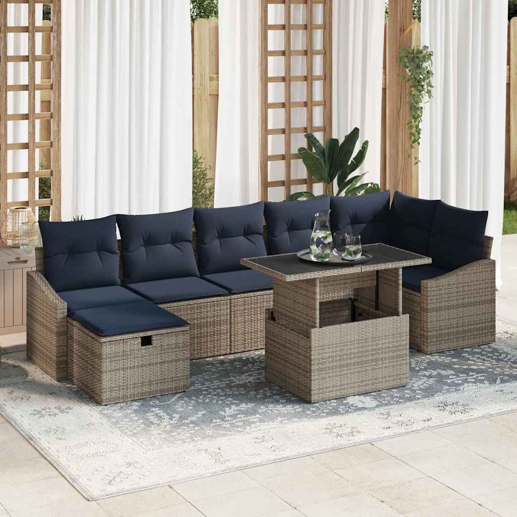 Havesofa Sæt med pude 8 pcs Grå polyrattan