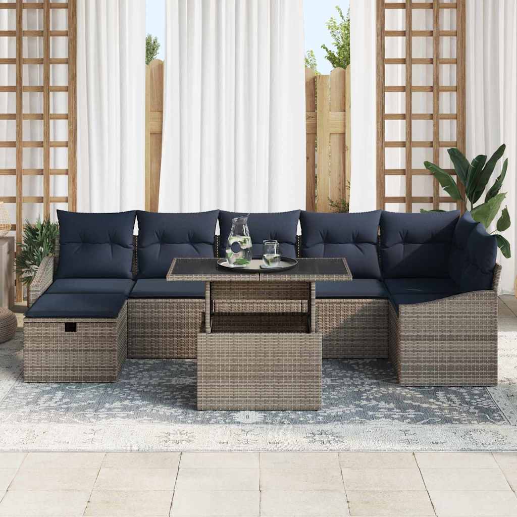 Havesofa Sæt med pude 8 pcs Grå polyrattan