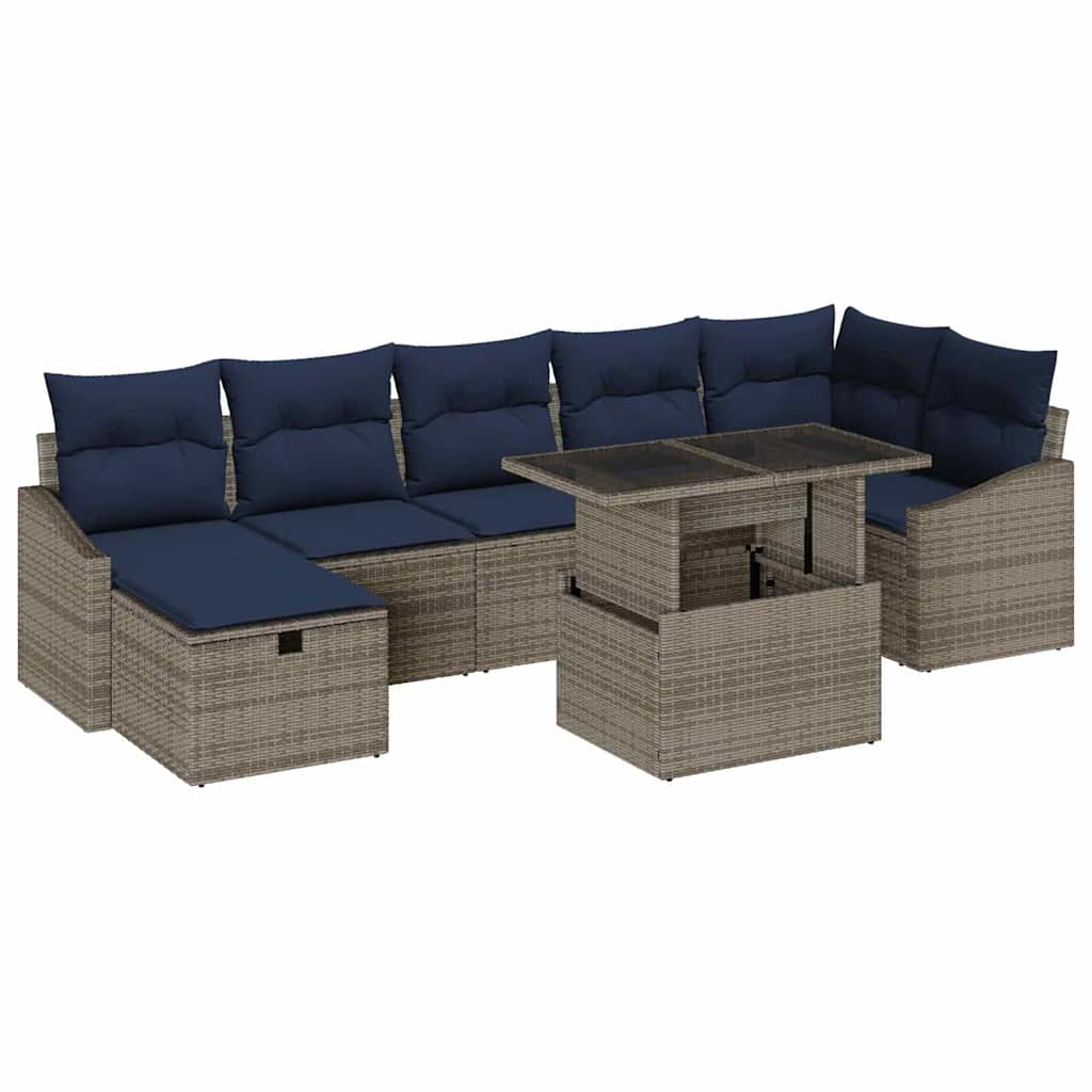 Havesofa Sæt med pude 8 pcs Grå polyrattan