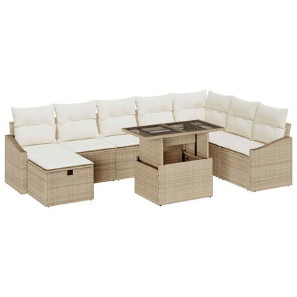 Havesofa Sæt 9 stk. Beige polyrattan