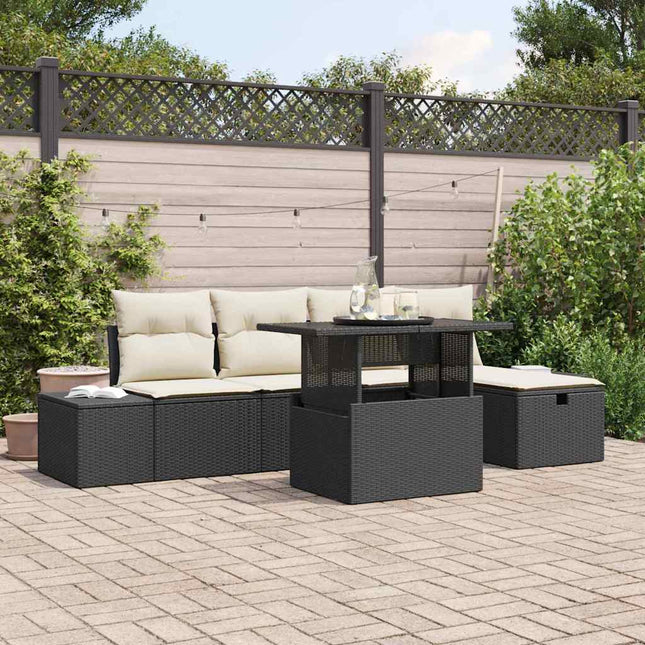 Havesofa Sæt 6 stk. Sort polyrattan