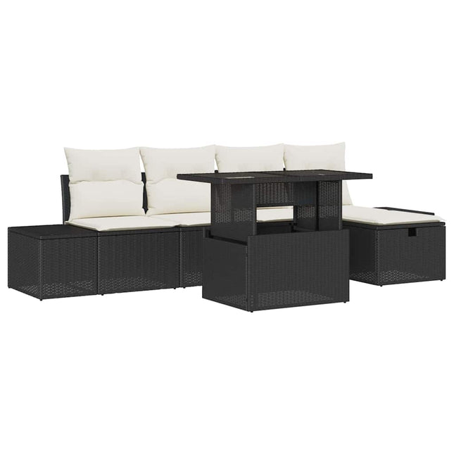 Havesofa Sæt 6 stk. Sort polyrattan