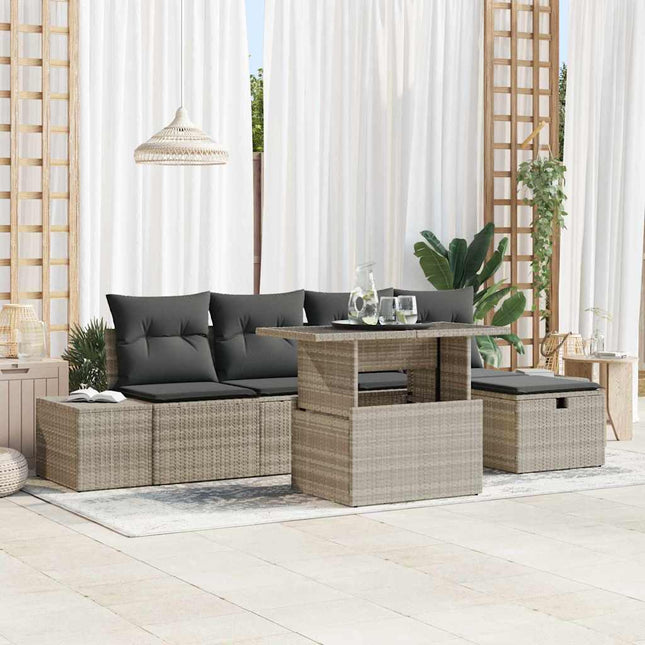 Havesofa Sæt 6 stk. Lysegrå polyrattan