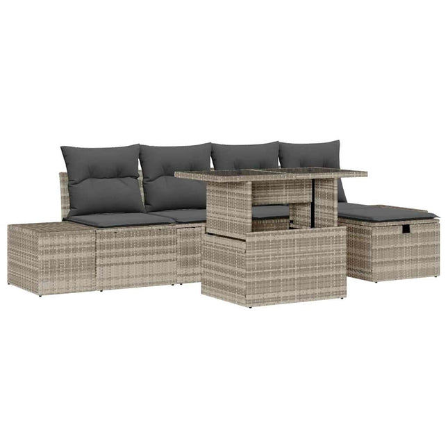 Havesofa Sæt 6 stk. Lysegrå polyrattan