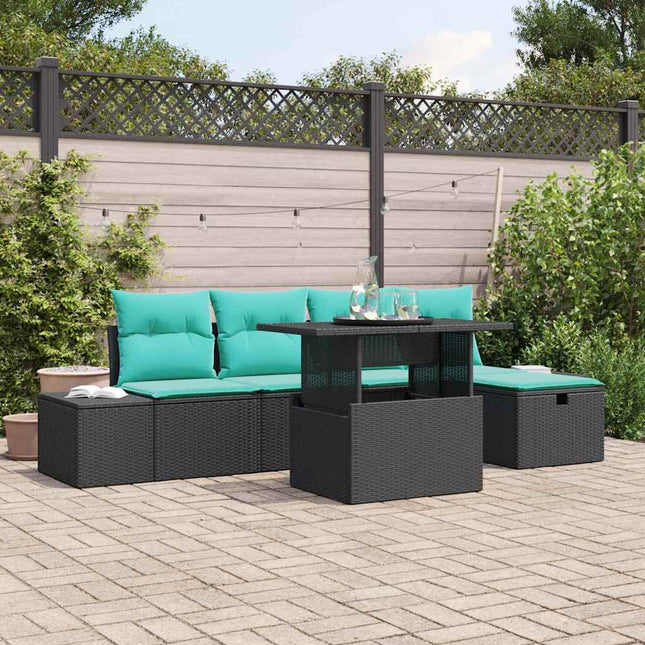 Havesofa Sæt 6 stk. Sort polyrattan