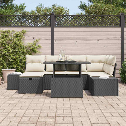 Havesofa Sæt 7 pcs Sort polyrattan