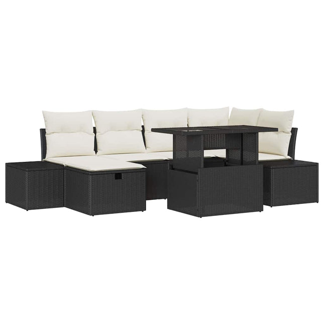 Havesofa Sæt 7 stk. Sort polyrattan