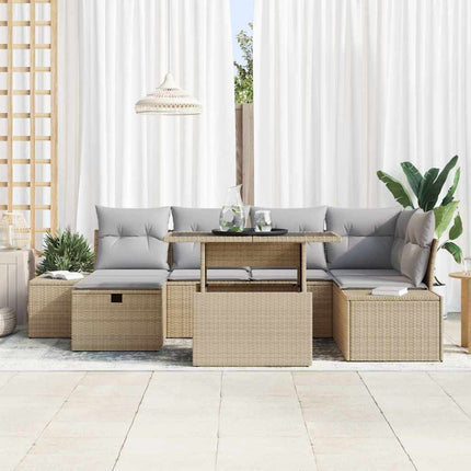 Havesofa Sæt 7 stk. Beige polyrattan