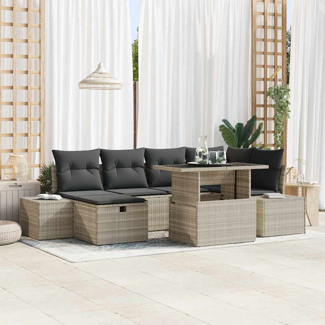 Havesofa Sæt 7 stk. Lysegrå polyrattan