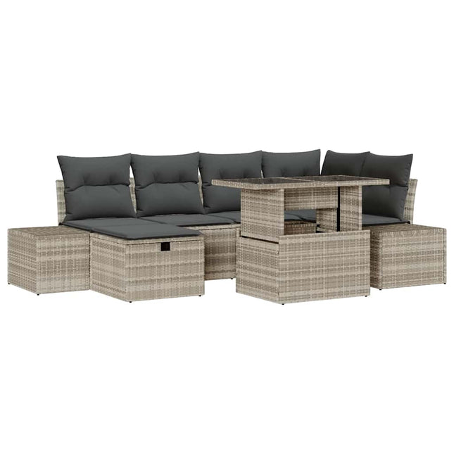Havesofa Sæt 7 stk. Lysegrå polyrattan