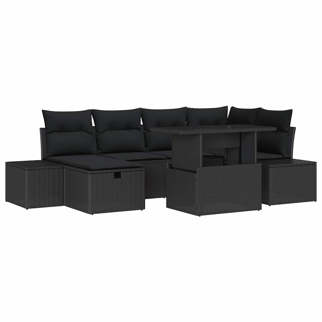 Havesofa Sæt 7 pcs Sort polyrattan