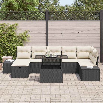 Havesofa Sæt 8 stk. Sort polyrattan