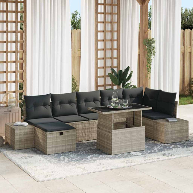 Havesofa Sæt 8 stk. Lysegrå polyrattan