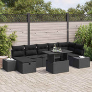 Havesofa Sæt 8 pcs Sort polyrattan