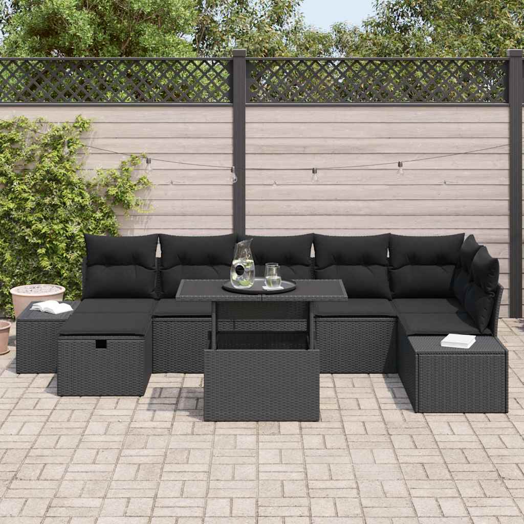 Havesofa Sæt 8 pcs Sort polyrattan