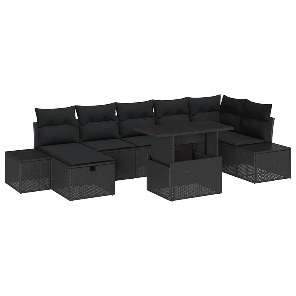 Havesofa Sæt 8 pcs Sort polyrattan