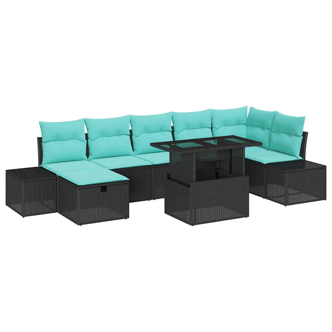 Havesofa Sæt 8 stk. Sort polyrattan