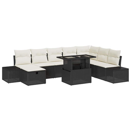 Havesofa Sæt 9 pcs Sort polyrattan