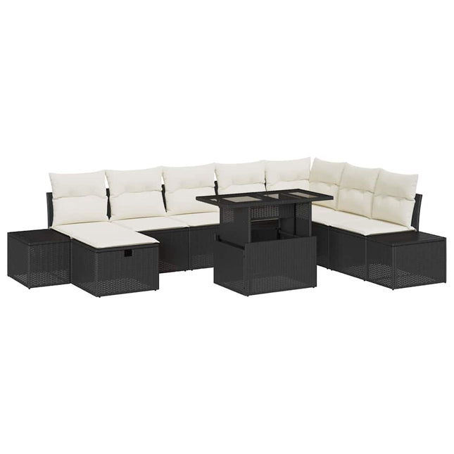 Havesofa Sæt 9 stk. Sort polyrattan