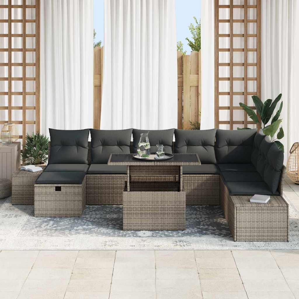 Havesofa Sæt 9 pcs Grå polyrattan