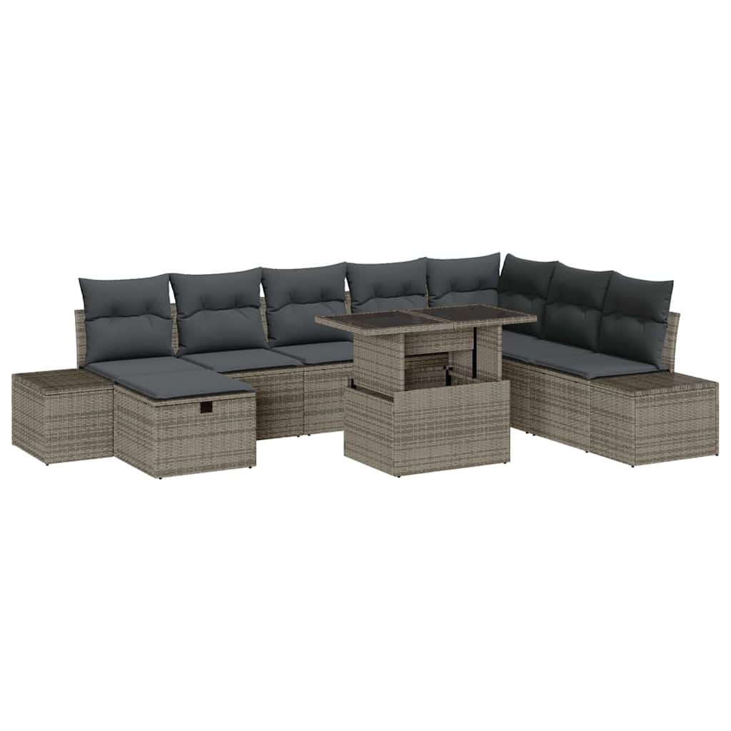 Havesofa Sæt 9 pcs Grå polyrattan
