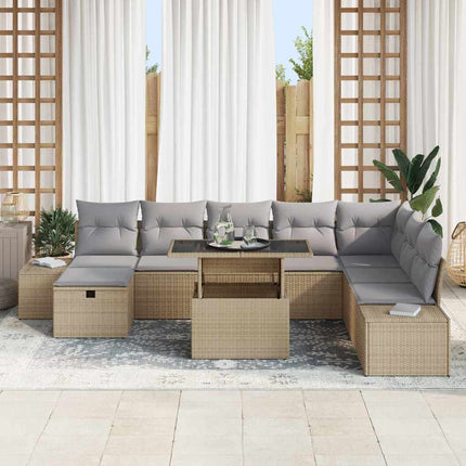 Havesofa Sæt 9 stk. Beige polyrattan