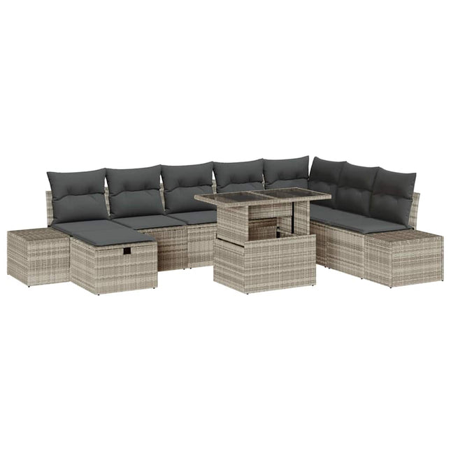 Havesofa Sæt 9 stk. Lysegrå polyrattan