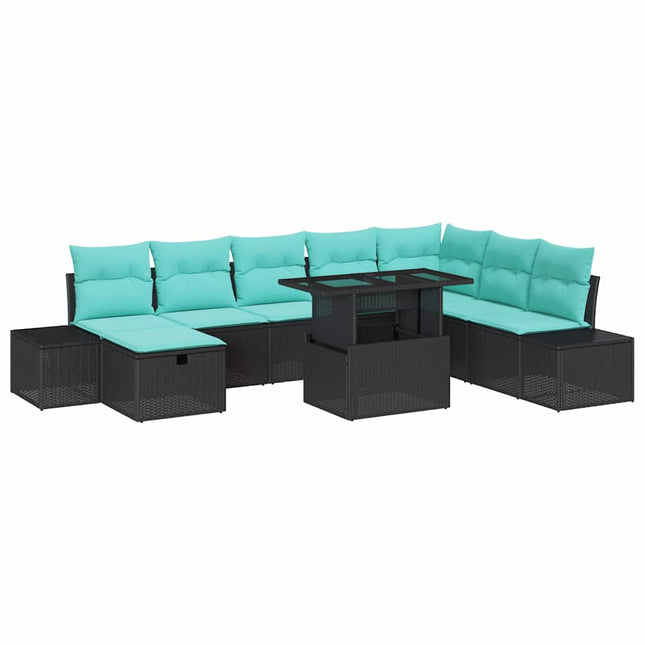 Havesofa Sæt 9 stk. Sort polyrattan